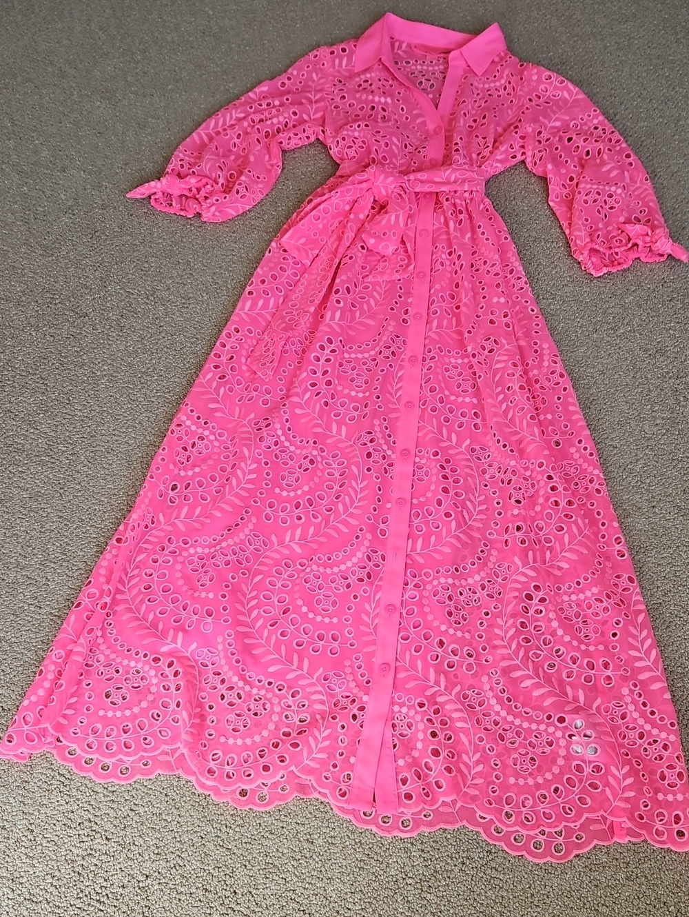 Lilly Pulitzer Amrita Midi Shirtdress Pink Isle Swirly Fern Eyelet Sz 6 EUC